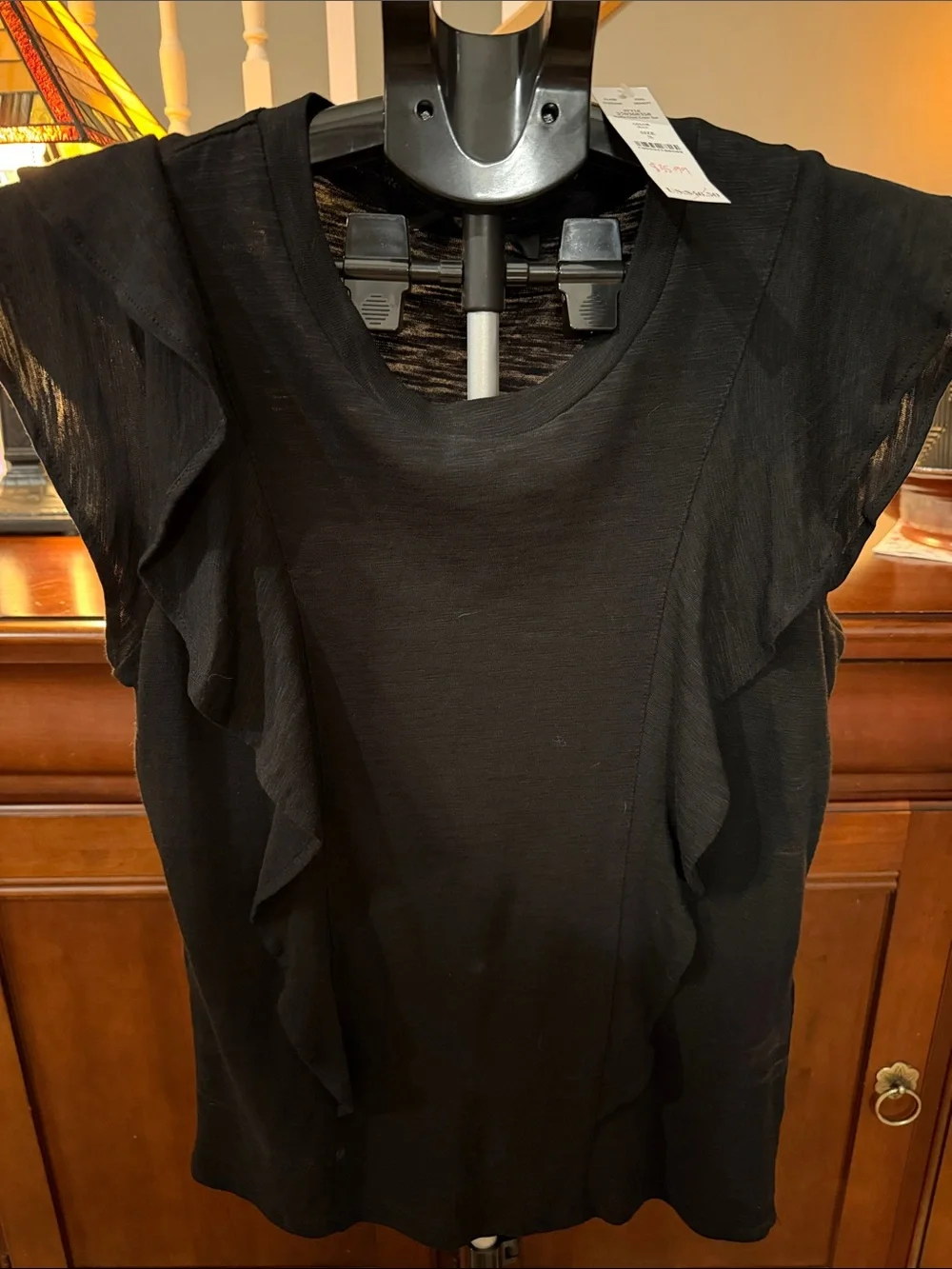 White House Black Market Black Ruffle Sleeve T-Shirt - Picture 1 of 6